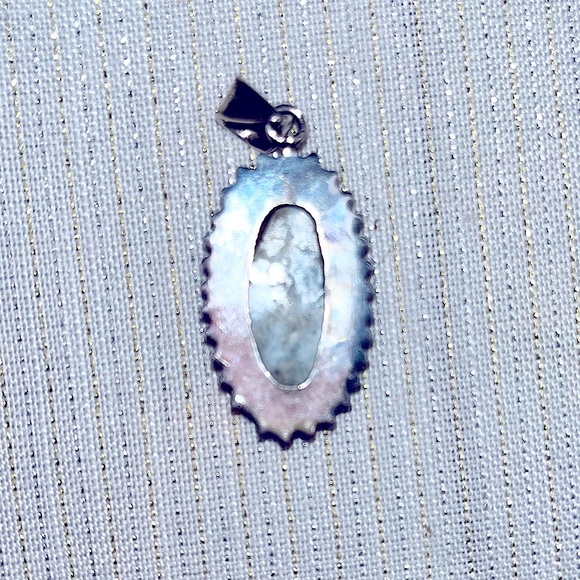 Stunning Oval Larimar Stone Silver Pendant (No Chain) Handcrafted - Picture 2 of 3